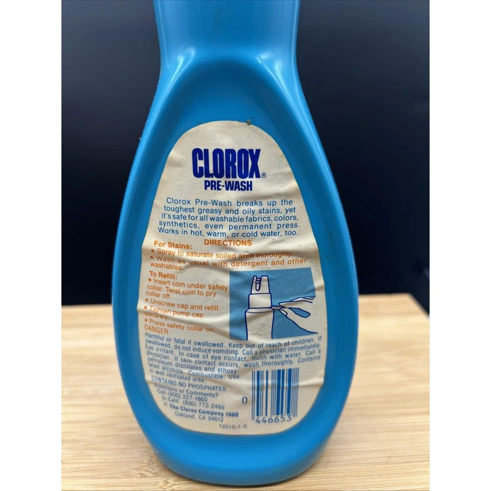 Vintage 1980 CLOROX Pre-Wash Stain Remover Discontinued 16oz 1987 3/4 FULL Prop